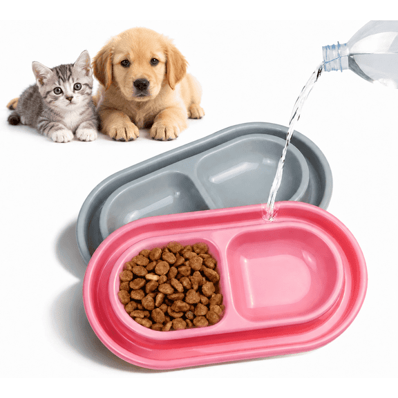 2 Pcs Ant Proof Cat Food Bowls, Double Pet Bowl with Water Moat, Food and Water Feeder for Outdoor Cats
