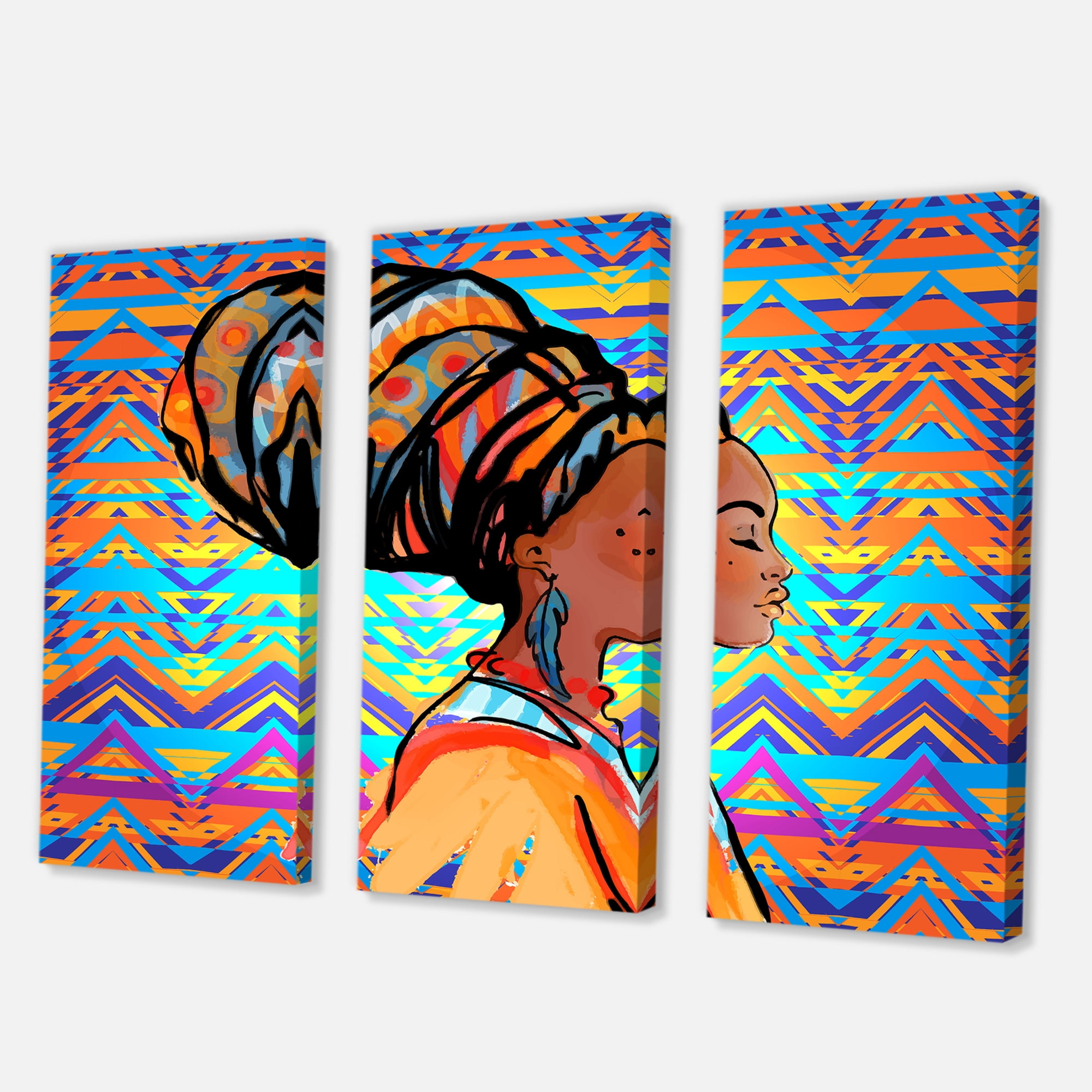 Designart ' African American Woman Portrait with Turban IV ' Modern Canvas Wall Art Print