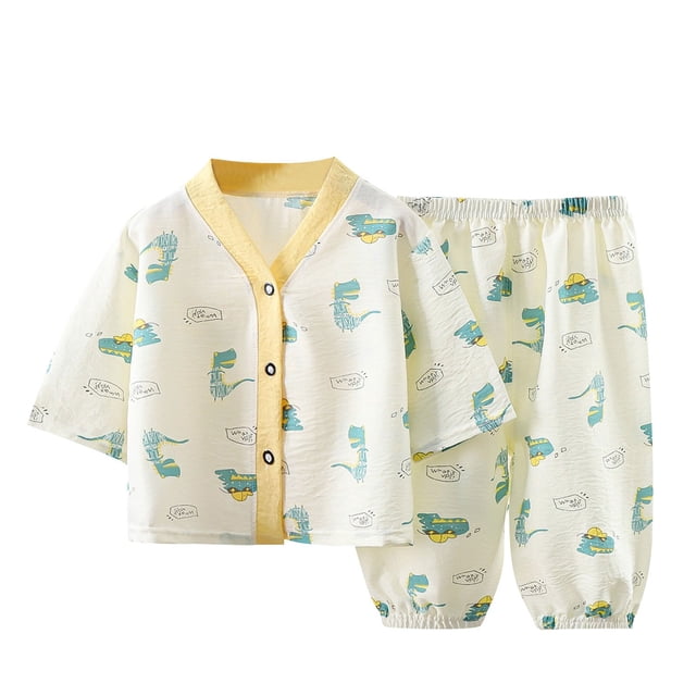 Odeerbi 3-12 Años Niños Niñas Pijamas de Algodón de Verano Pijamas de Dinosaurios Pijamas de Mangas Tres Cuartos Pantalones Pijamas de Dos Piezas Pijama de Dos Piezas