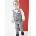 thumbnail image 3 of famuka Baby Boy Classic Suit Double Breasted Waistcoat Tuxedo Formal Outfit Plaid, 3 of 11