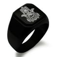 thumbnail image 1 of Stainless Steel Floral Hamsa Hand of Fatima Engraved Square Flat Top Biker Style Polished Signet Ring, 1 of 1