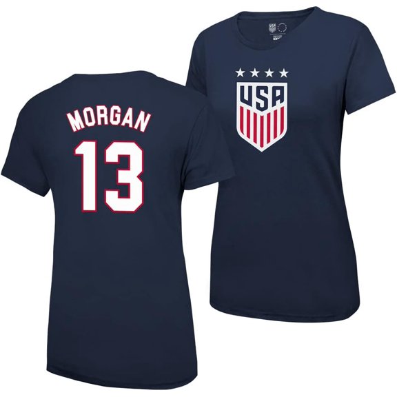 U.S. Soccer USWNT 4 Star Official Licensed Alex Morgan 13 Women's T-Shirt - Navy
