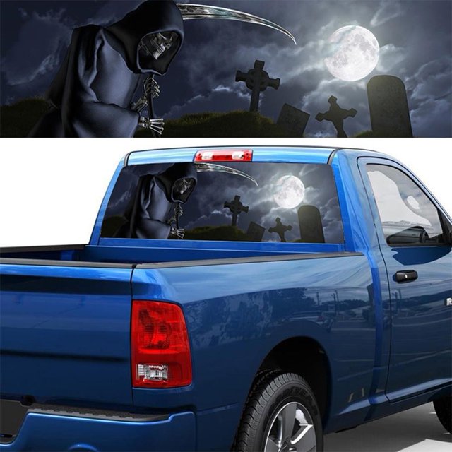 Calcomanía gráfica para ventana trasera Grim Reaper Moon Cemetery Sticker para camión SUV Ndcxsfigh Accesorios para autos y motos