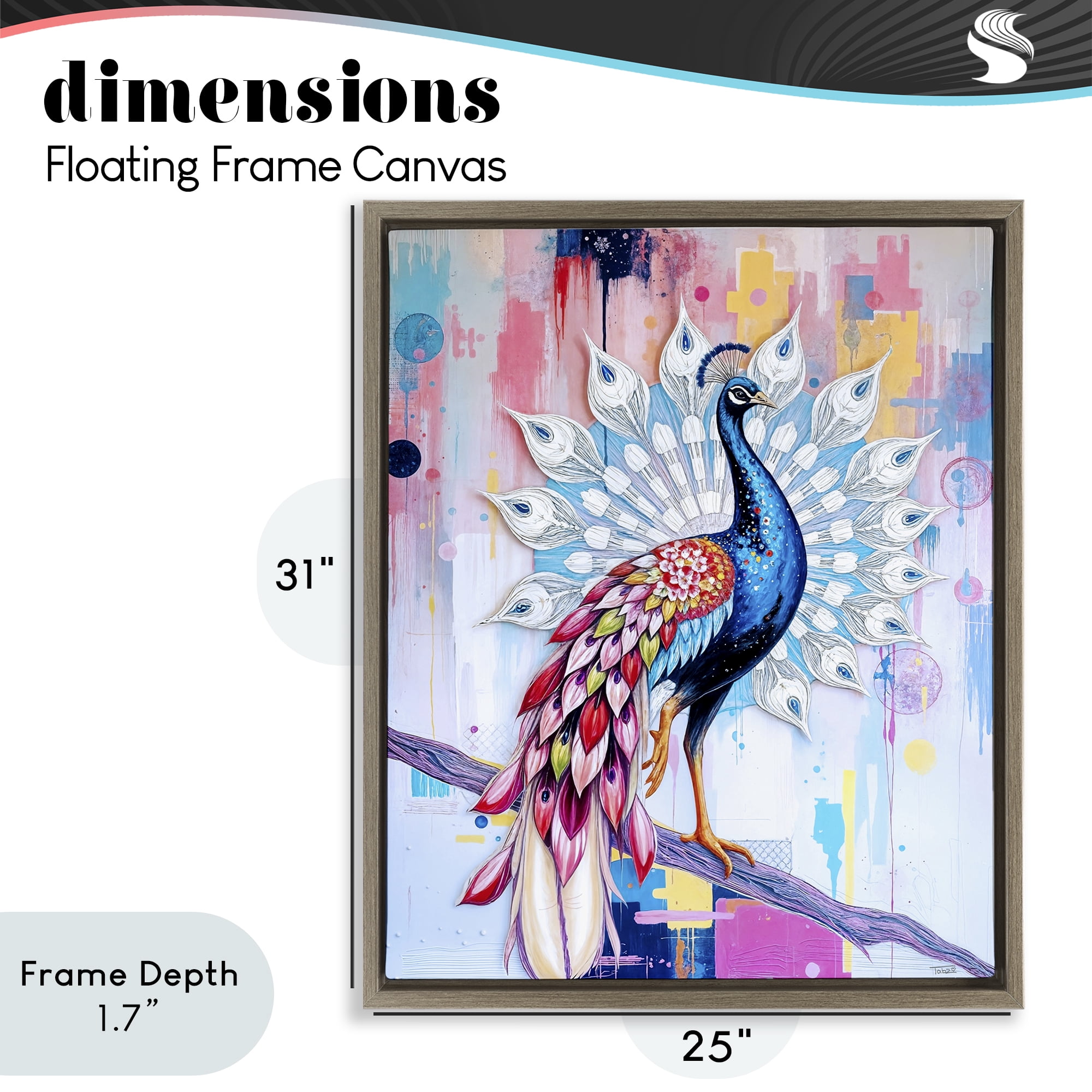 Stupell Industries Radiant Peacock on Branch Brown Framed Floater Canvas Wall Art, design by Tabz Jones