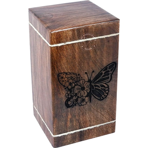 Handcrafted Wooden Urns for Human Ashes Adult Large - Rosewood Cremation Urn for Ashes - Burial Urn for Columbarium - Funeral Urn Box (Floral Butterfly, 250 LB - Hardwood)