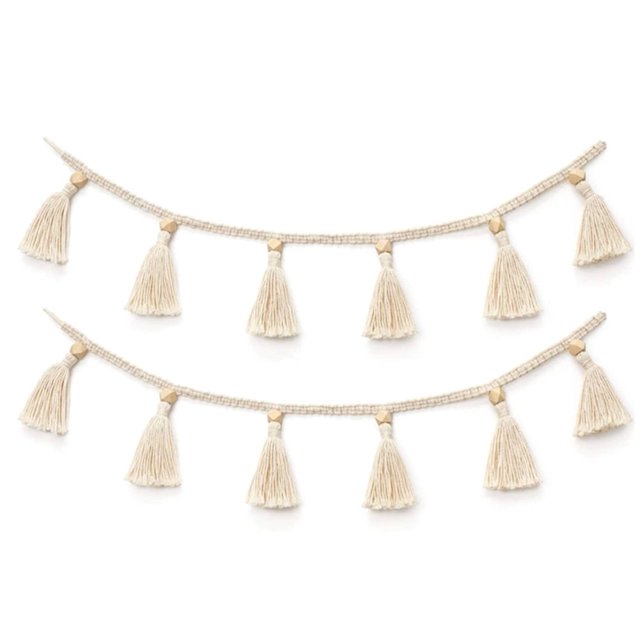 Guirnalda de flecos tejida con borlas para colgar en la pared, decoración de pared bohemia y chic, arte decorativo de pared para apartamento, dormitorio, sala de estar, 2 piezas