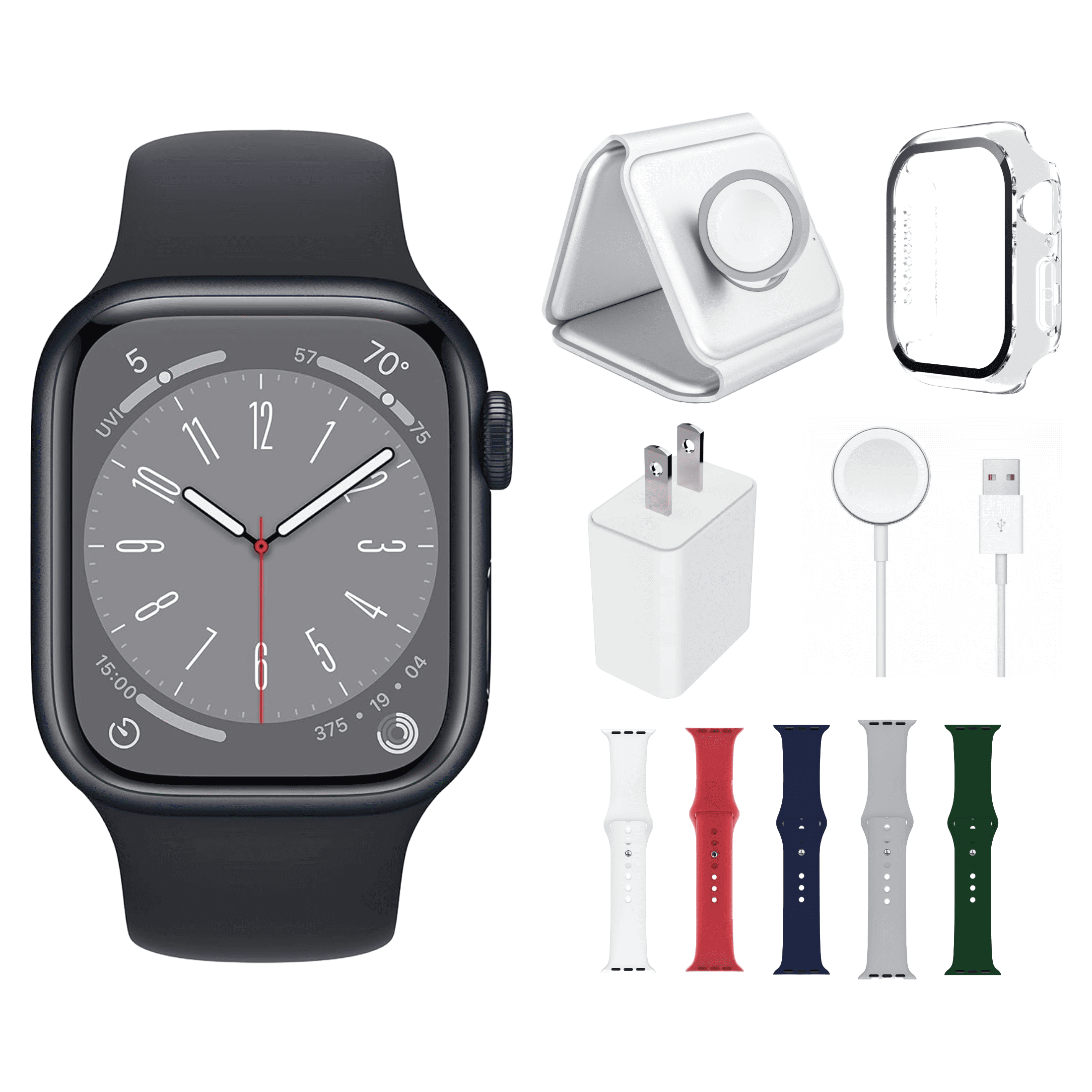 Restored Apple Watch Series 8 Bundle – 45mm Gps Midnight (2022) – Magnetic Charger & Sport Band Included (Refurbished)