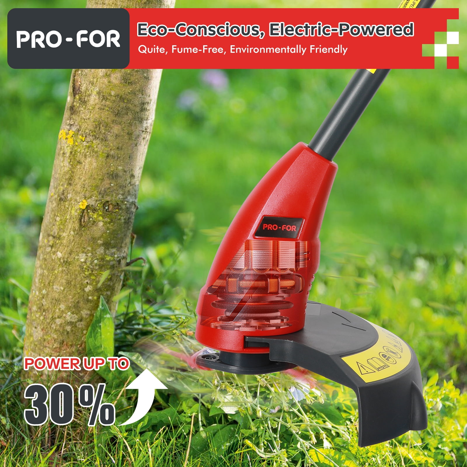 PRO-FOR 20V Lightweight Stringless Grass Trimmer, Battery Powered Weed Eater, Cordless Electric Weed Trimmer with Battery and Charger