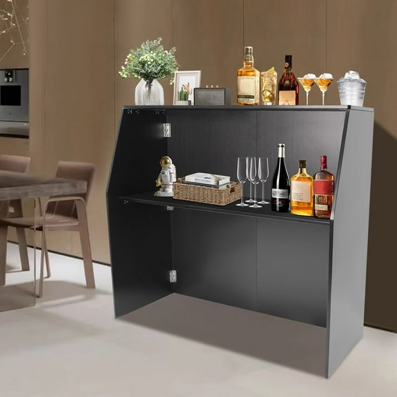 Portable Event Bar, Portable Bar Cabinet Aluminum and Ecological Board Portable Event Bar Modern Black Foldable Bar