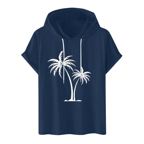 Camiseta Deportiva de Manga Corta de la Blusa de los Hombres Casual de la Moda Sólida con Capucha, Top Casual para Al Aire Libre