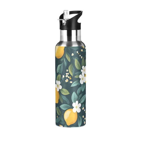 Yayeee 20oz Insulated Water Bottle Double Wall Stainless Steel with Flip Straw Lid, Yellow Lemons