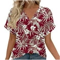 thumbnail image 2 of Njagoc3 Women's V-Neck Short Sleeve Top - Burgundy-Back & White Floral Print Bold Everyday & Outing Casual Wear, 2 of 6
