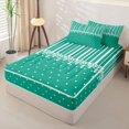 thumbnail image 3 of Castle Fairy Retro Vertical Stripe Zipper Twin Comforter Sets with Fitted Sheet and 2 Pillowcases,Minimalism Heart Dot Zipper Bedding Set,Emerald Green White,Reversible, 3 of 7