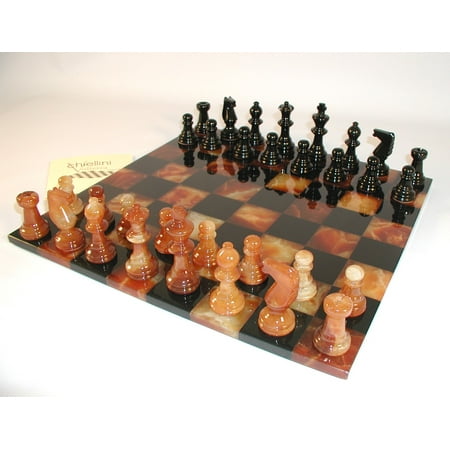 Italian Alabaster Chess Table - Black & Brown Basic Alabaster Chess Set