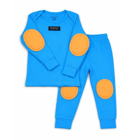 NurtureNauts Explorer’s Choice Padded Toddler Shirt & Pants Set with Knee & Elbow Pads - Blue - 12-18 Months
