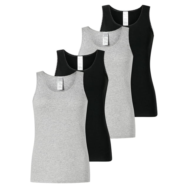 SCHIESSER Tops para mujer, pack de 4 - 4Pack Tops de tirantes, camiseta interior, algodón elástico, liso Negro/gris XL (X-Large)