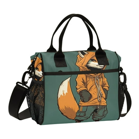 Fox Hoodie Green Cooler Bag Lunch Bag Soft Cooler Cooling Tote Insulated Lunch Box for Adult Men Women
