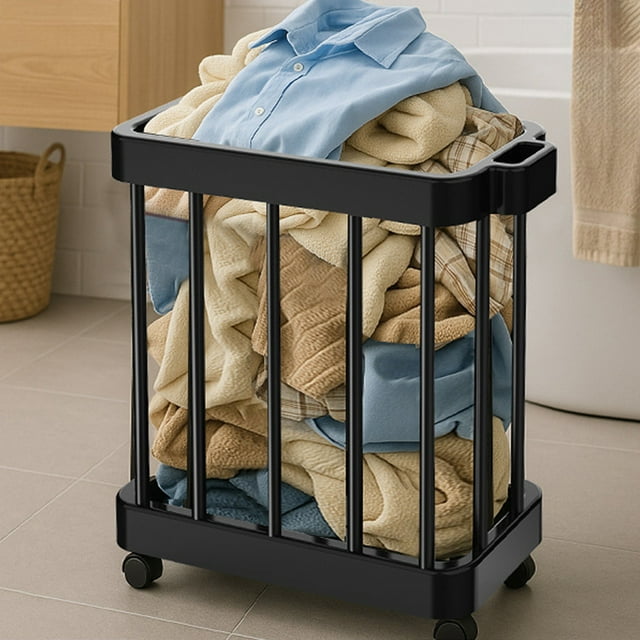 Panier à Linge avec Roues, Panier à Linge Pliant avec Roues - Grand Panier de Rangement pour Vêtements Sales de Salle de Bain pour la Maison