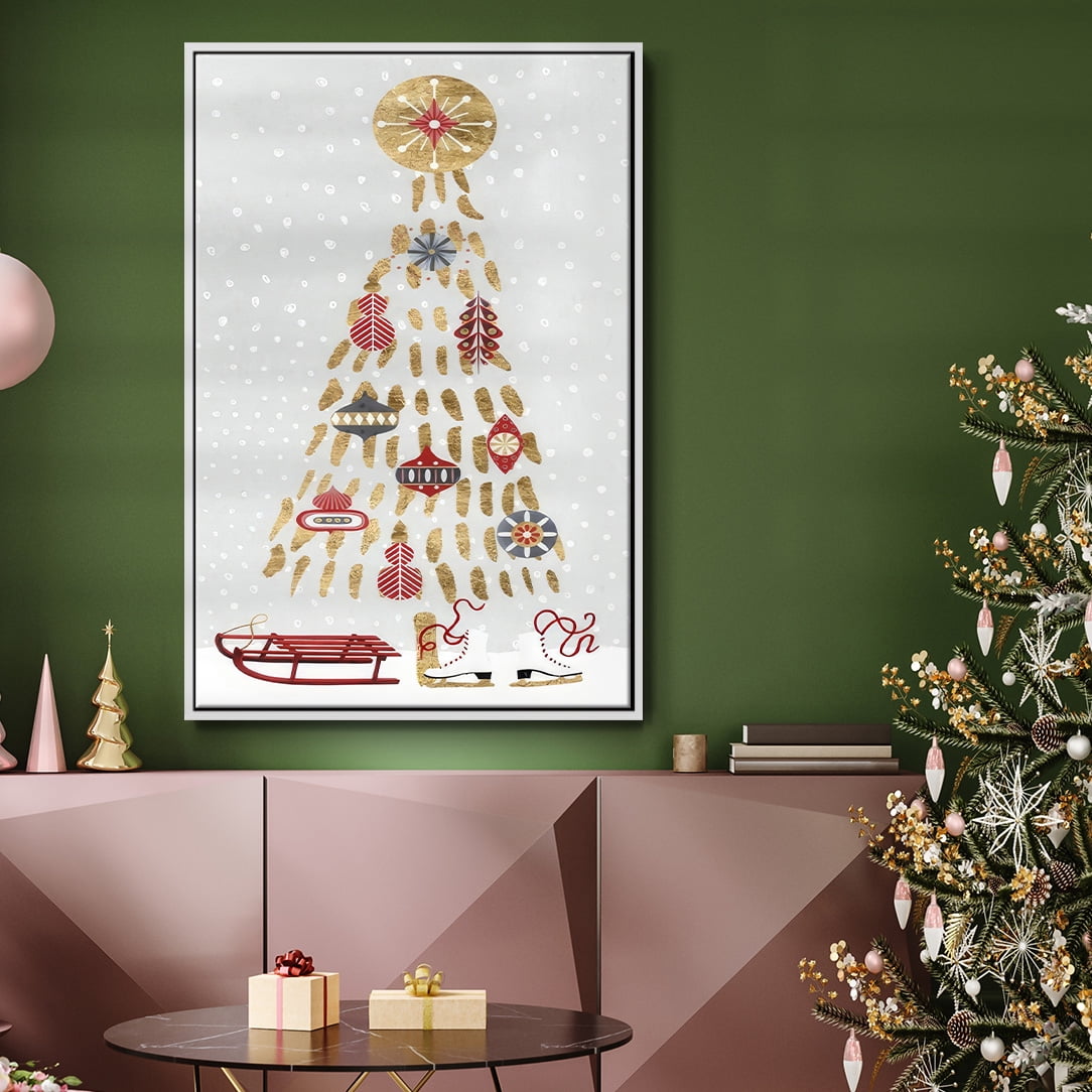 Christmas Chalet Collection B - Framed Gallery Wrapped Holiday Canvas - 17 x 25 - White Frame