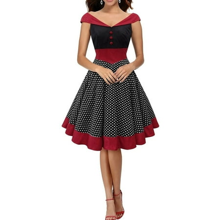 2018 Vintage Women Dress Dot Retro Swing  Pinup 50s 60s Christmas Party Evening Housewife Fashion Red Ladies Spring Summer Autumn Winter Ball (Best Dresses For Christmas 2019)