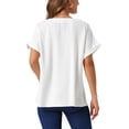 thumbnail image 3 of INSPIRAR CHIC Blusas de Lino para Mujeres, Camisetas de Manga Corta, Ropa Casual Básica de Verano, Blusa Suelta de Color Sólido M Blanca, 3 of 6