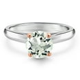 thumbnail image 3 of Gem Stone King 925 Silver and 10K Rose Gold Green Prasiolite Solitaire Engagement Ring for Women | 1.10 Cttw | Round 7MM | Gemstone Birthstone | Size 5, 3 of 6