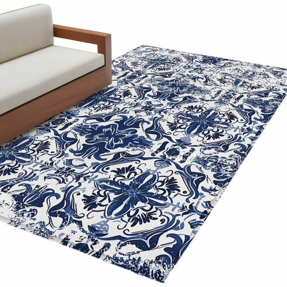 Navy Blue Boho Area Rug 3x5 FT, Non Slip Entryway Bedside Carpet, Ehtnic Abstract Art Modern Geometric Washable Soft Floor Carpet Indoor Mat Non-Shedding Throw Rug for Dorm Kitchen Home Office