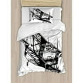 thumbnail image 3 of Vintage Airplane Duvet Cover Set Queen Size, Drawing of a Monoplane Sketchy Stylized Ancient Monochrome Design, Decorative 3 Piece Bedding Set with 2 Pillow Shams, Black and White, by Ambesonne, 3 of 3
