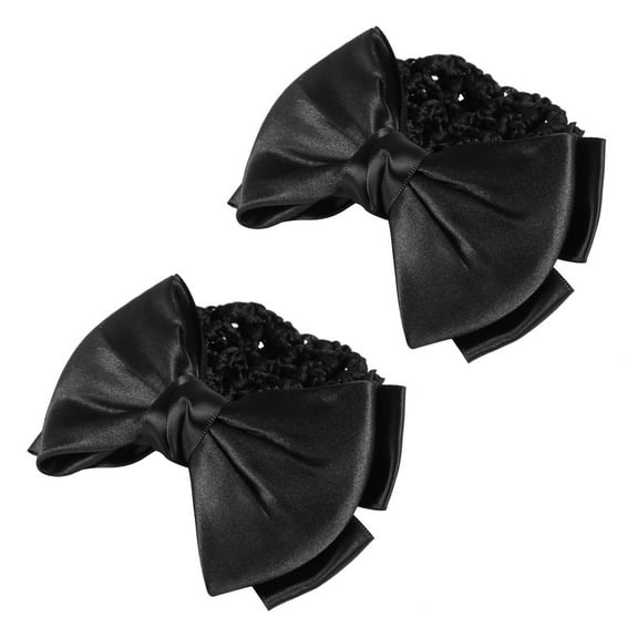 2X Black Bowknot Decor Snood Net Barrette Hair Clip Bun Cover