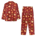 thumbnail image 7 of FOR U DESIGNS Thanksgiving Red Maple Leaf Long Sleeve Button Up Pajama Set Nightwear Sets Button Front Pjs for Women 2PCS Size XS Button Down Jogger Women Sleepwear, 7 of 7
