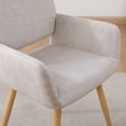 thumbnail image 3 of Velvet Fabric Upholstered Side Dining Chair with Metal Leg, Single Sofa Chair Breathable Design, Accent Chair with Armrest and Trapezoidal Back for Waiting Room, Bedroom, Balcony and Study, Beige, 3 of 9
