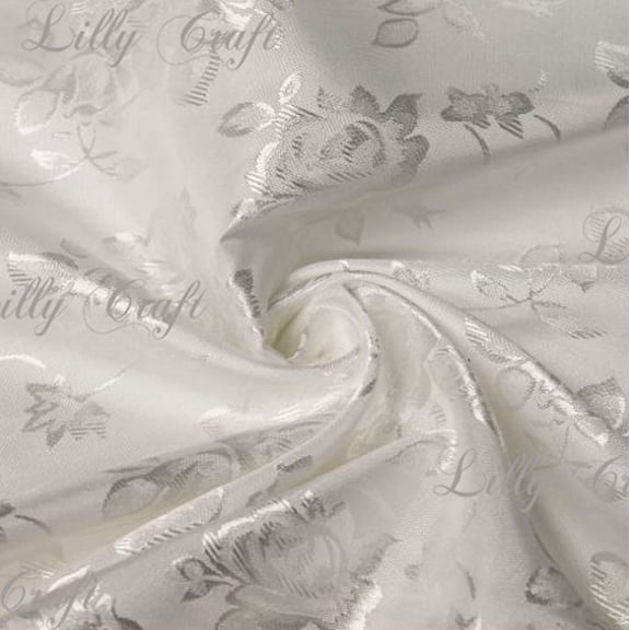 Ivory Brocade Jacquard Satin Fabric 58”/60” Inches Wide - Sold By The Yard