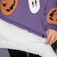 thumbnail image 3 of Oversized Wearable Blanket Hoodie,Purple Halloween Ghosts Skulls and Bats Sherpa Blanket Hoodie with Super Pockets,Super Warm Fuzzy Pullover for Women & Men, 3 of 6