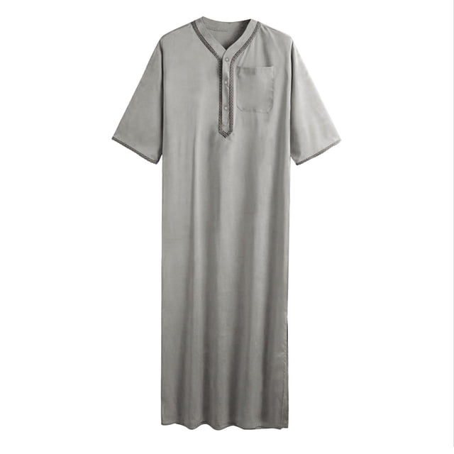 Robe Décontractée Ample pour Hommes Arabe Dubai Manches Mi-Longues Chemise Boutonnée Style Rétro Confortable