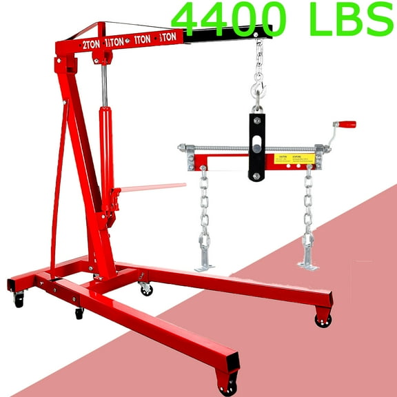 Engine Hoist with Leveler, 4400 LBS Folding Hydraulic Engine Lifter, Heavy Duty Cherry Picker Hoist Lift Crane, Shop Crane Hoist Lift 2 Ton Engine Hoist,Engine Lift Stand for Lifting Loading, Red