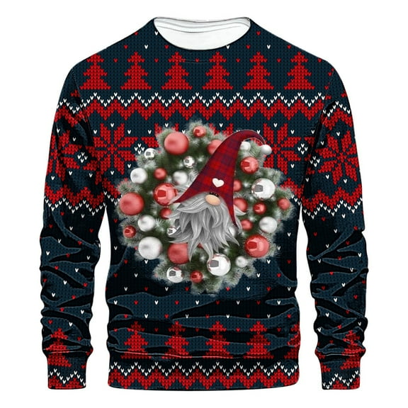 WXLWZYWL Ugly Mens T Shirts Funny Long Sleeve Christmas Tree Sweatshirt for Men Casual Xmas Holiday Sweatshirts Tops