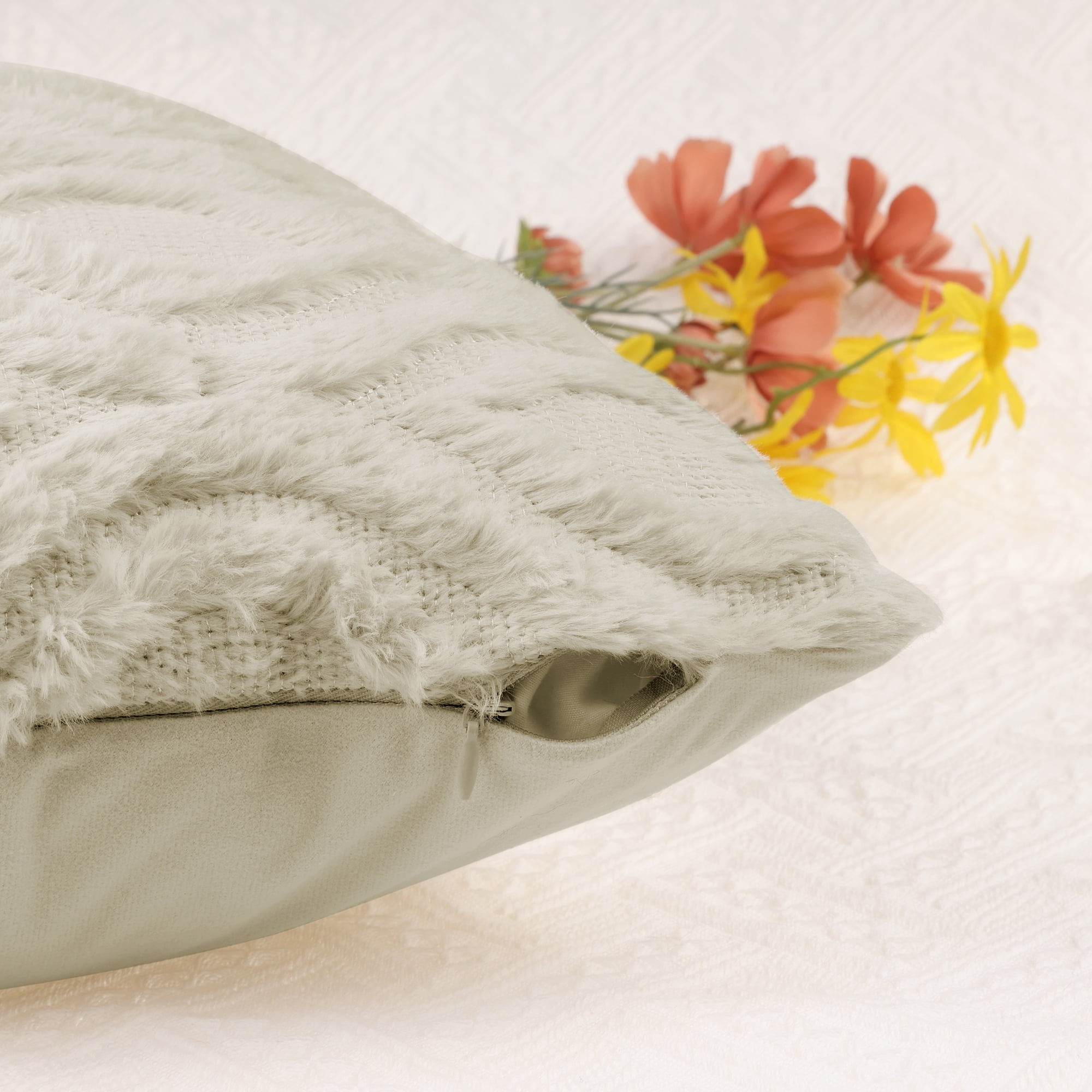Unique Bargains Shaggy Plush Throw Pillow Covers Couch Pillow Covers (2 Count) Khaki-2 12" x 20"