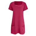thumbnail image 4 of JIAYUE Women's Dress Short Sleeve Above Knee Casual Vacation Round Neck Solid Color For Travel With Leggings Comfortable Breathable Loose Fit Trendy Female Dresses, 4 of 5