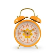 Mainstays Mini Floral Indoor Vintage Groovy Style Orange Table Top Analog Alarm Clock