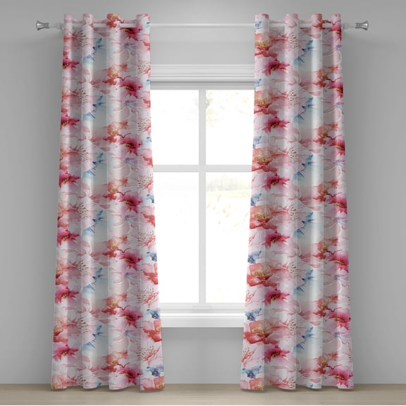 Ambesonne Floral Grommet Curtain, Vintage Romance Art Flowers, 50"x72", Soft Blue and Pale Pink