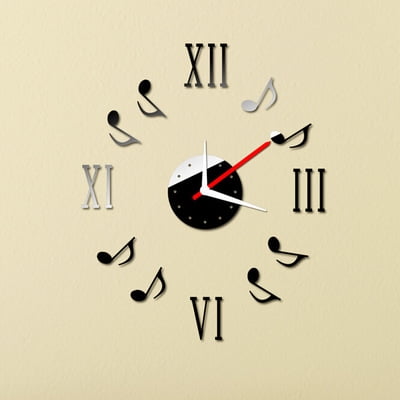 Musical Instrument Deals Costyle Modern Mirror Removable Decal Art Musical Wall Clock Mural Wall Sticker Home Room DIY Decor Sliver ()