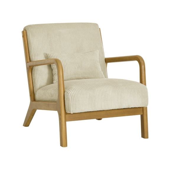 Furnibear Accent Chair, Thick Padded Corduroy Armchair with Solid Wood Frame - Easy Assembly,Beige