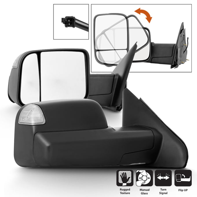Telescoping Towing Extend FlipUp MANUAL Non Heat Mirrors Left+Right For 02-08 Dodge RAM 1500/03-09 2500 3500 Acanii 
