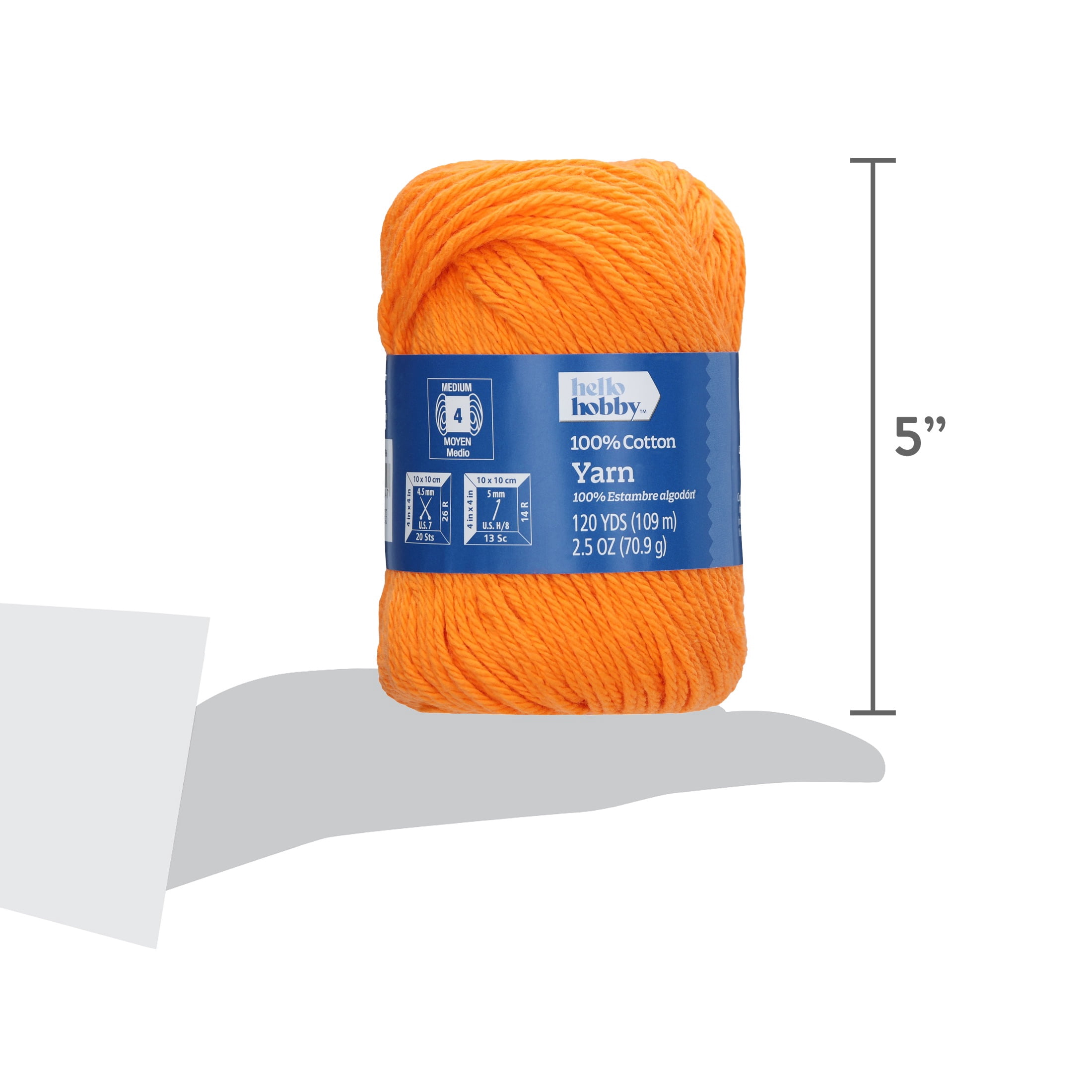 Hello Hobby Size 4 Medium Weight Cotton Bright Orange Yarn, 2.5 oz, 120 yds