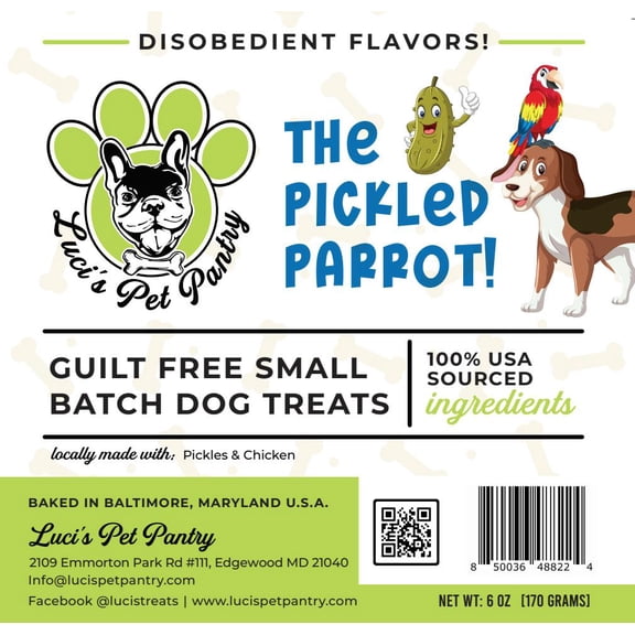 Pickled Parrot "Chicken Sandwich with Pickles Biscuits" Homemade Dog & Puppy Treats! Gift Box with 4 - 6 oz. Treat Bags