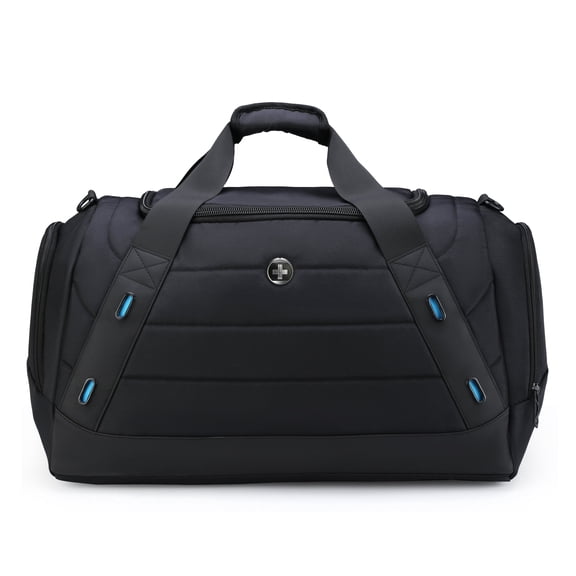 Swissdigital Design Large Capacity Duffle Bag, 45L Travel Duffel with Shoe Compartment & Trolley Sleeve, Overnight Weekender Bag with Removable Shoulder Strap for Men, Black | TSG4H189-01S4