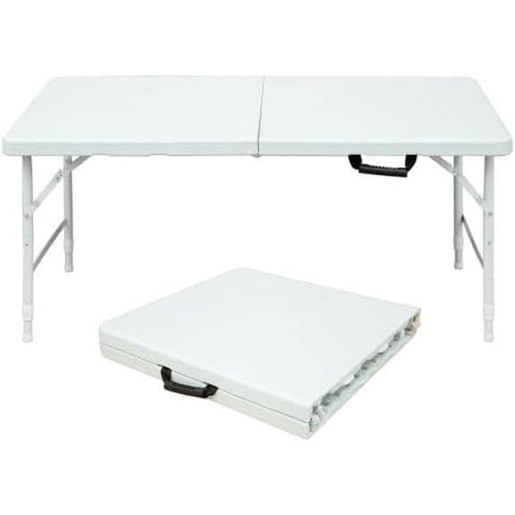 Homhougo Folding Table 4 Foot Portable, Plastic Foldable Table Adjustable Height with Carrying Handle for Dining, Picnic, Party, Camping