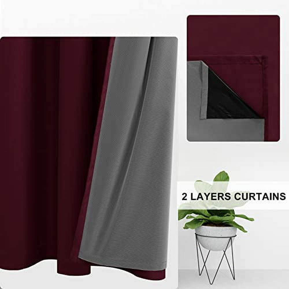 DWCN 100% Blackout Curtains 63 Length Long for Living Room/ Bed Room Thmeral Insulated Soundproof Window Curtain Panels for Kids Set of 2 (Burgundy,52"W x 63"L)