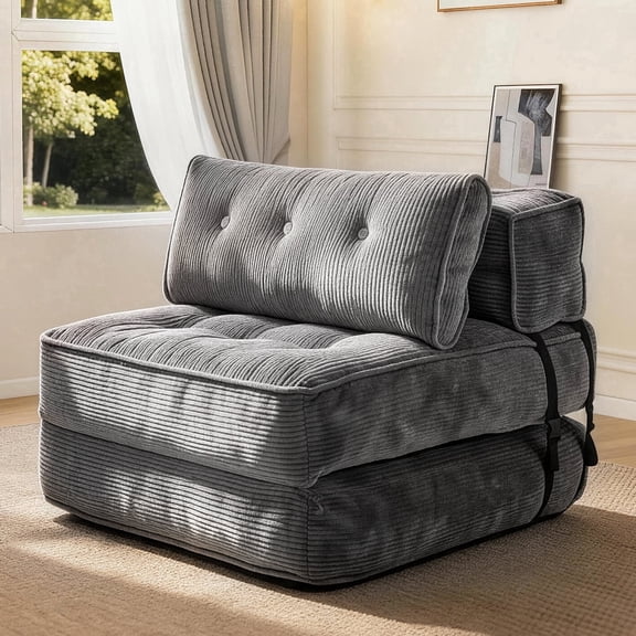 FervorFurn Folding Sofa Bed, Convertible Single Sleeper Chair with Back Support & Pillow, Multifunctional Fold-Out Chair Bed for Living Rooms, Bedrooms, Guest Rooms, and Offices (Gray)