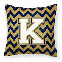 Letter K Chevron Navy Blue & Gold Fabric Decorative Pillow